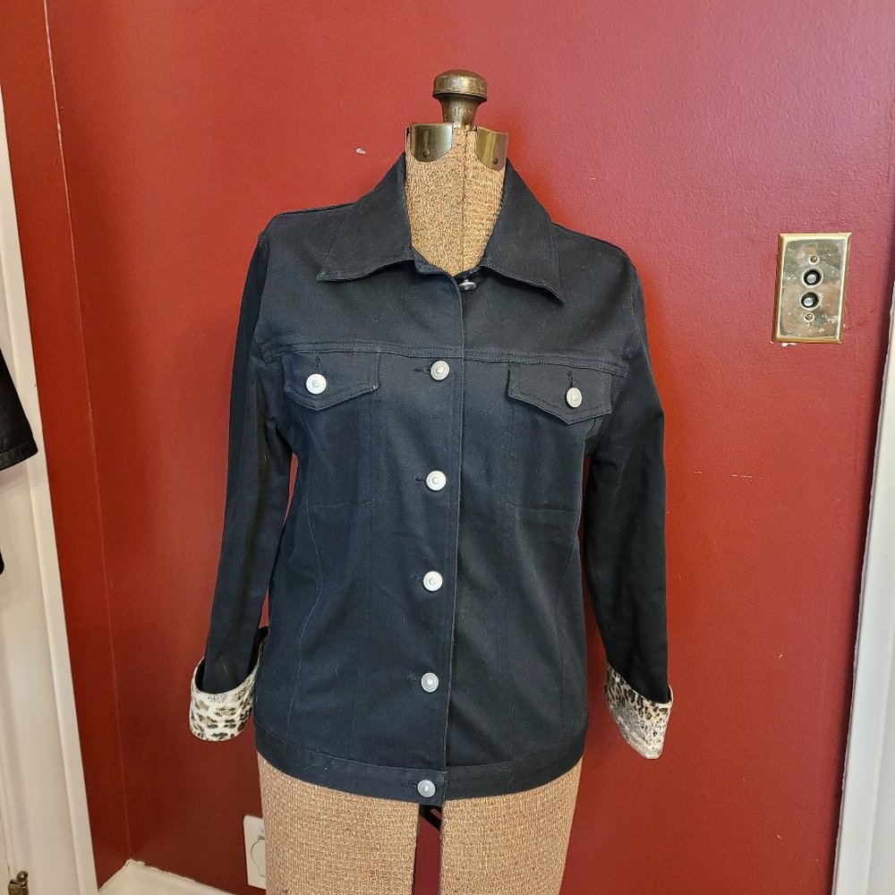 Black Denim Jacket with Cougar Cuffs Sz M